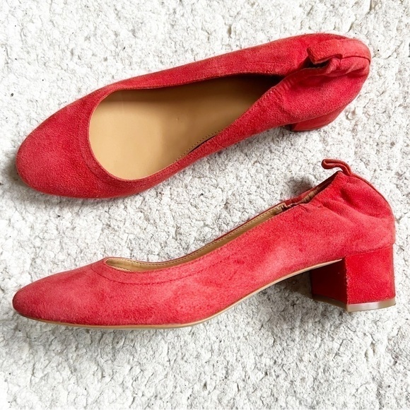 J. Crew: Burnt Orange Suede Elastic Back Rounded Toe Block Heels Size 8.5 - Picture 1 of 15